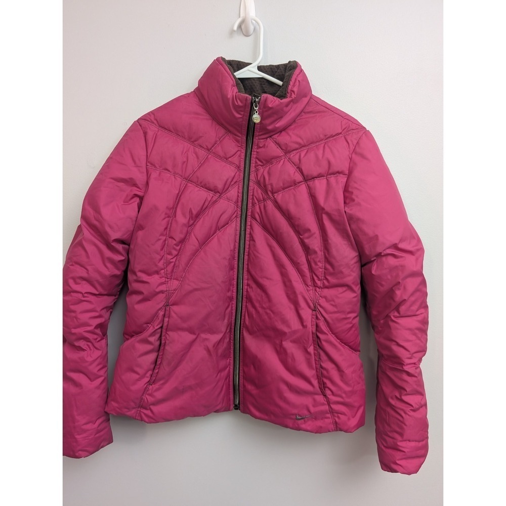 D7 NIKE DRI-FIT Size M 8/10 Womens Pink Down Feather Full Zip Puffer Jacket
